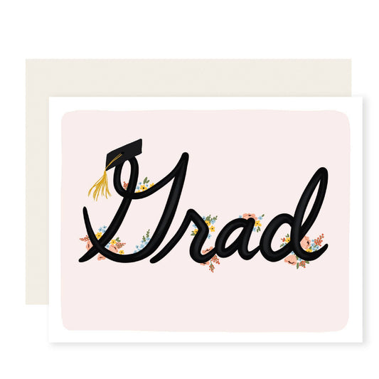 Cursive Grad Flowers Greeting Card