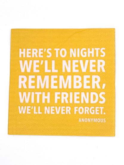 To Nights We'll Never Remember Paper Cocktail Napkin