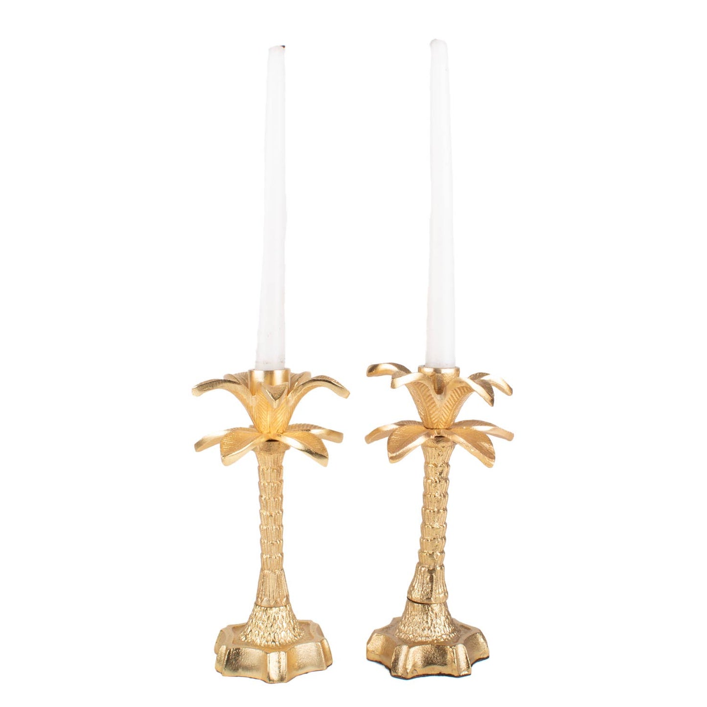 Gold Palm Tree Candlestick Set