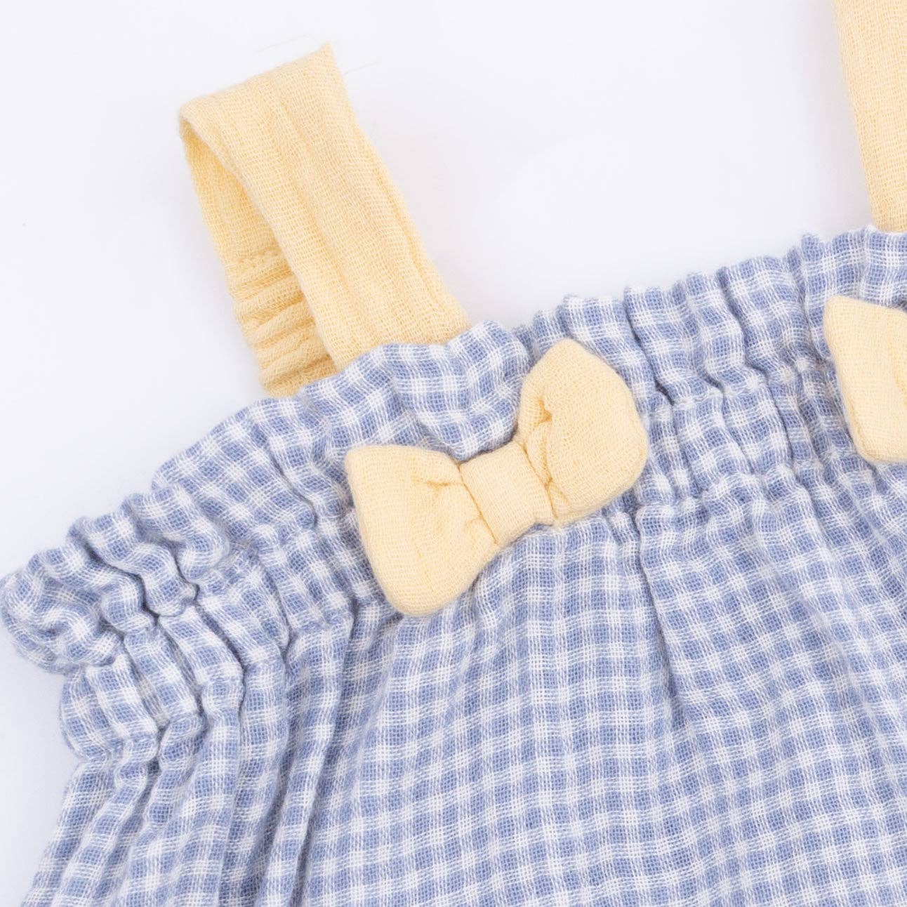 Angel Dear Micro Gingham Blue Blizzard | Top with Bows and Ruffle Leg Bloomer
