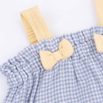 Angel Dear Micro Gingham Blue Blizzard | Top with Bows and Ruffle Leg Bloomer