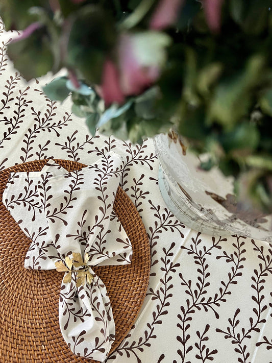 Winding Vines Tablecloth in Chocolate Brown: 120" Round