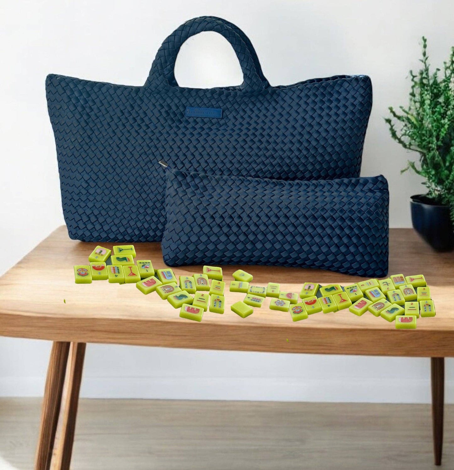 Peace Love Mahjong Woven Mahjong Carryall Cream