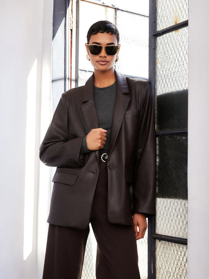 Fifteen Twenty Regan Faux Leather Blazer in Brown