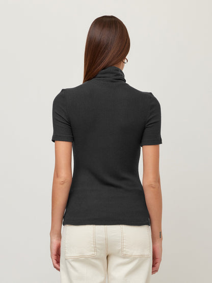 Jana Short Sleeve Turtleneck Top | Black