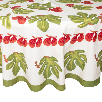Caravan Home Fig & Leaf French Tablecloth | Red & Green | 90" Round