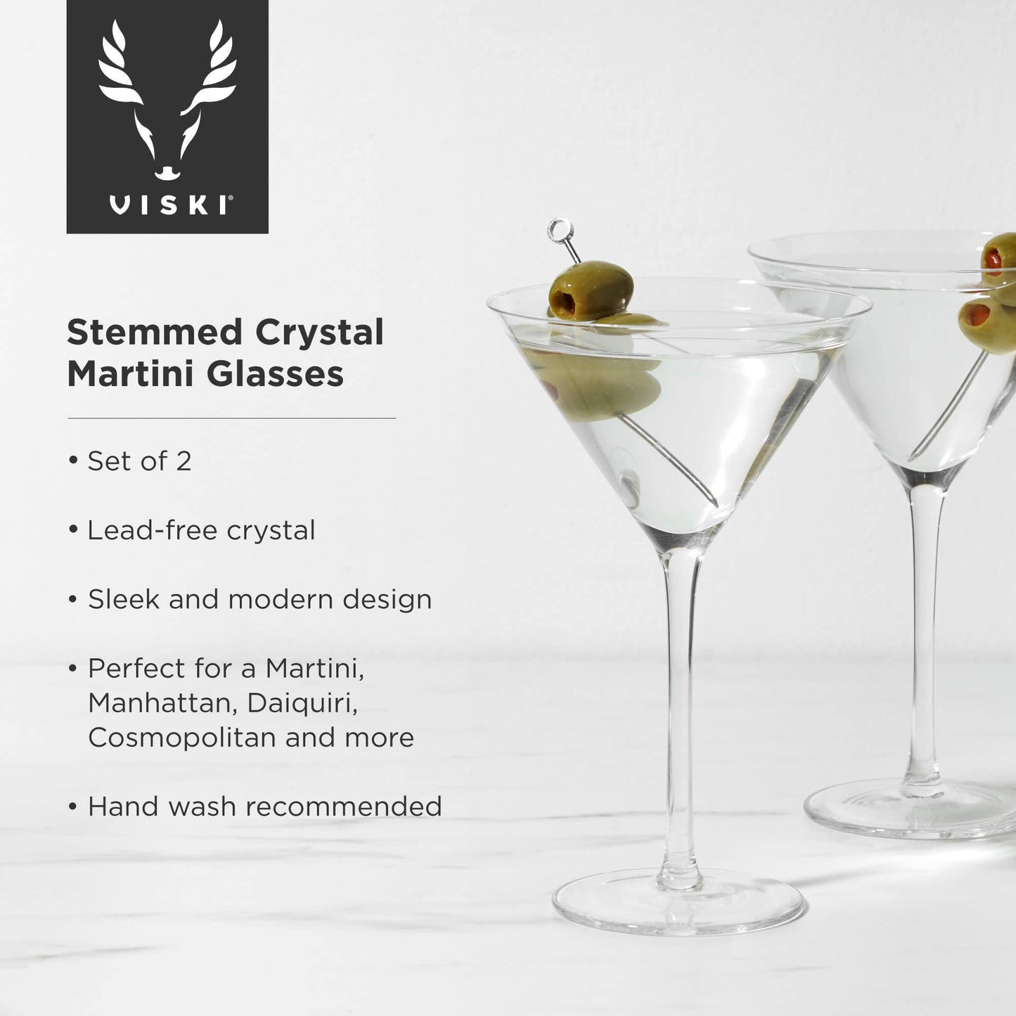 Stemmed Crystal Martini Glasses Set of 2