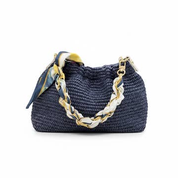 German Fuentes Raffia Chain-Handle Handbag Navy