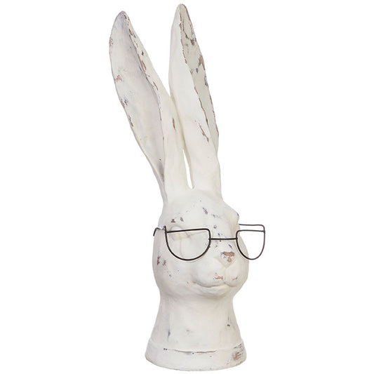 White Resin and Iron Rabbit with Glasses Bust