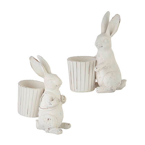 Distressed White Rabbit With Basket