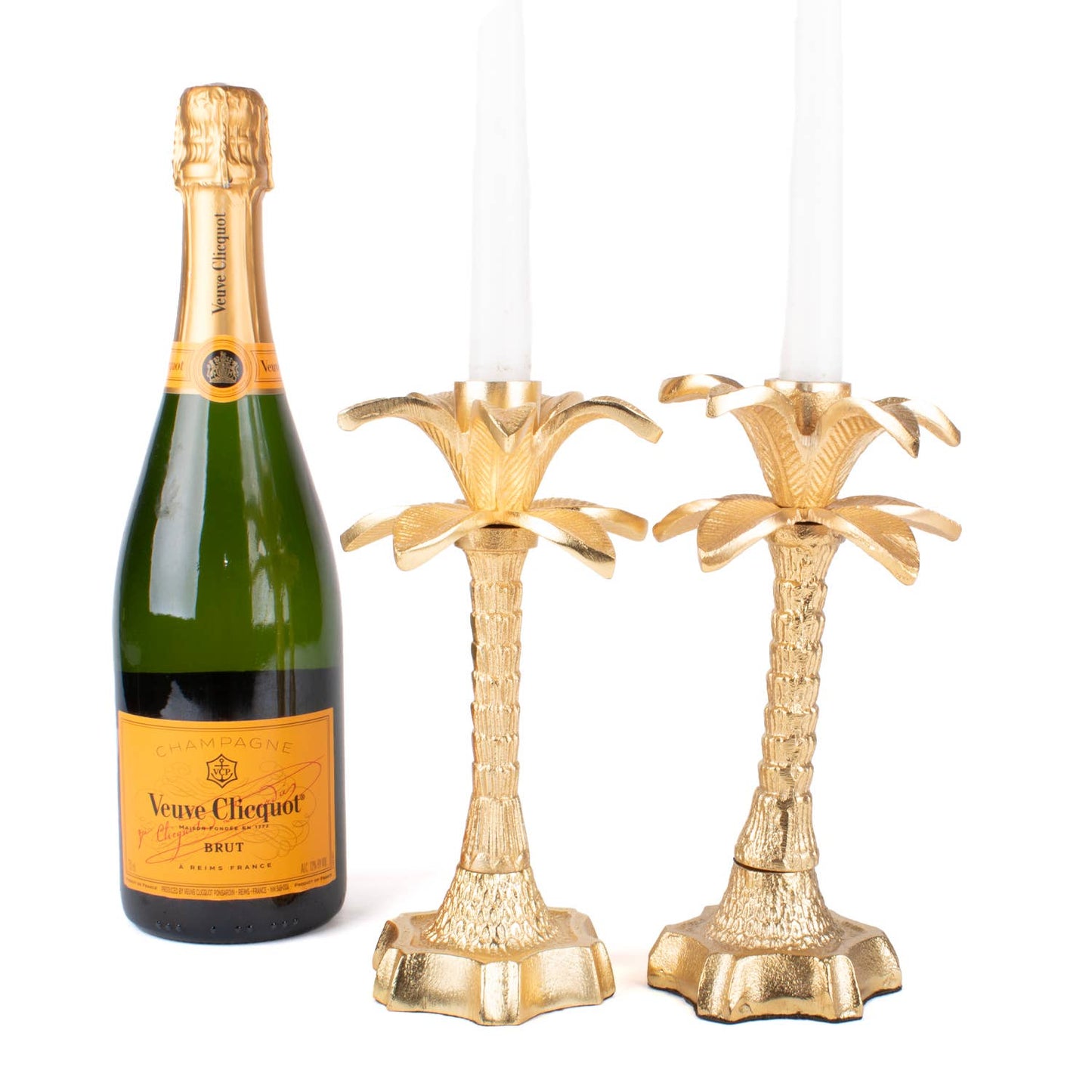 Gold Palm Tree Candlestick Set