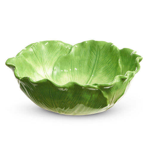 Green Cabbage Ceramic Bowl- 10"