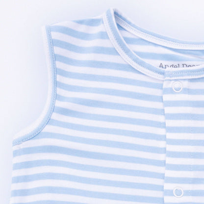 Angel Dear Bubbly Sailboat Stripe | Blue Sleeveless Romper