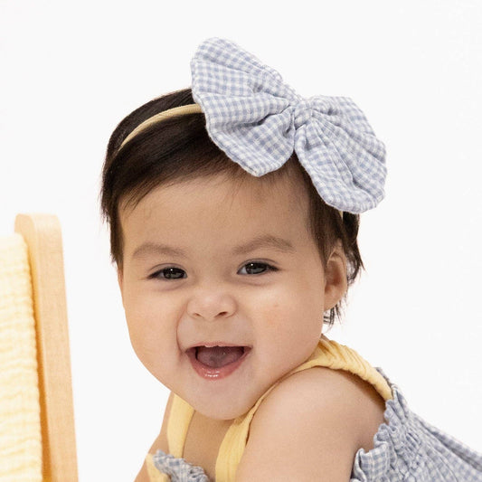 Angel Dear Micro Gingham Blue Blizzard | Bow on Headband