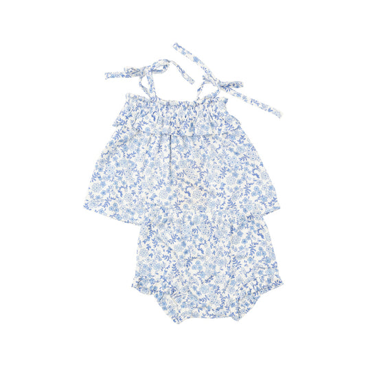 Angel Dear Blue Calico Floral Ruffle Top and Bloomer