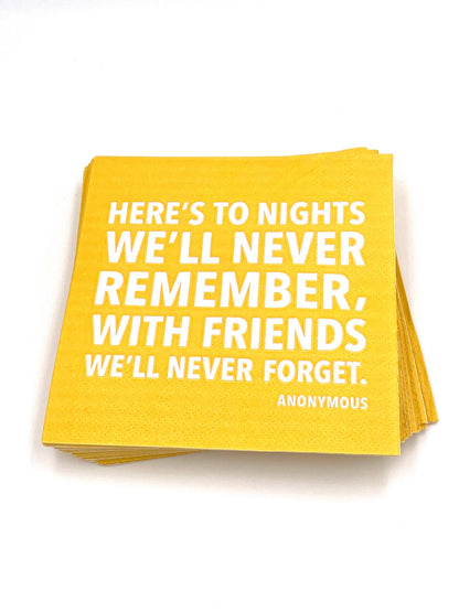 To Nights We'll Never Remember Paper Cocktail Napkin