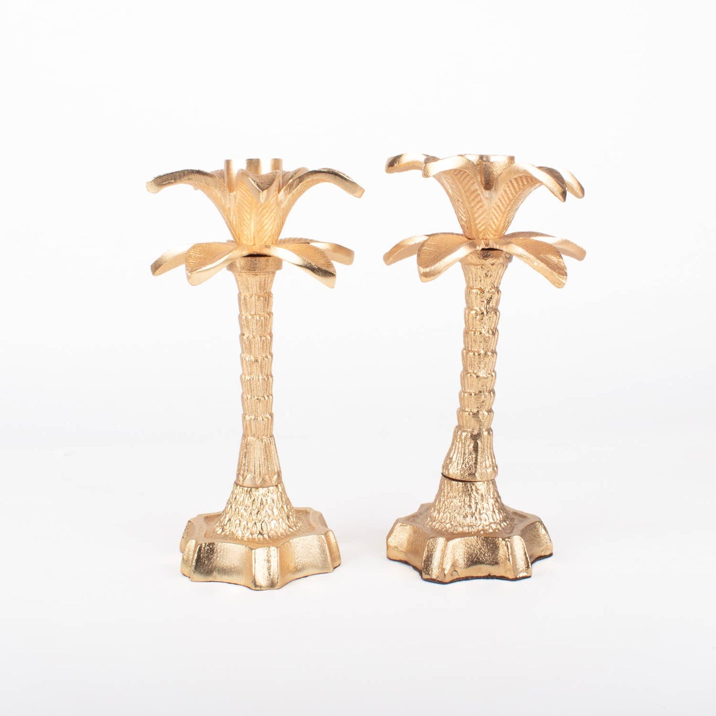 Gold Palm Tree Candlestick Set