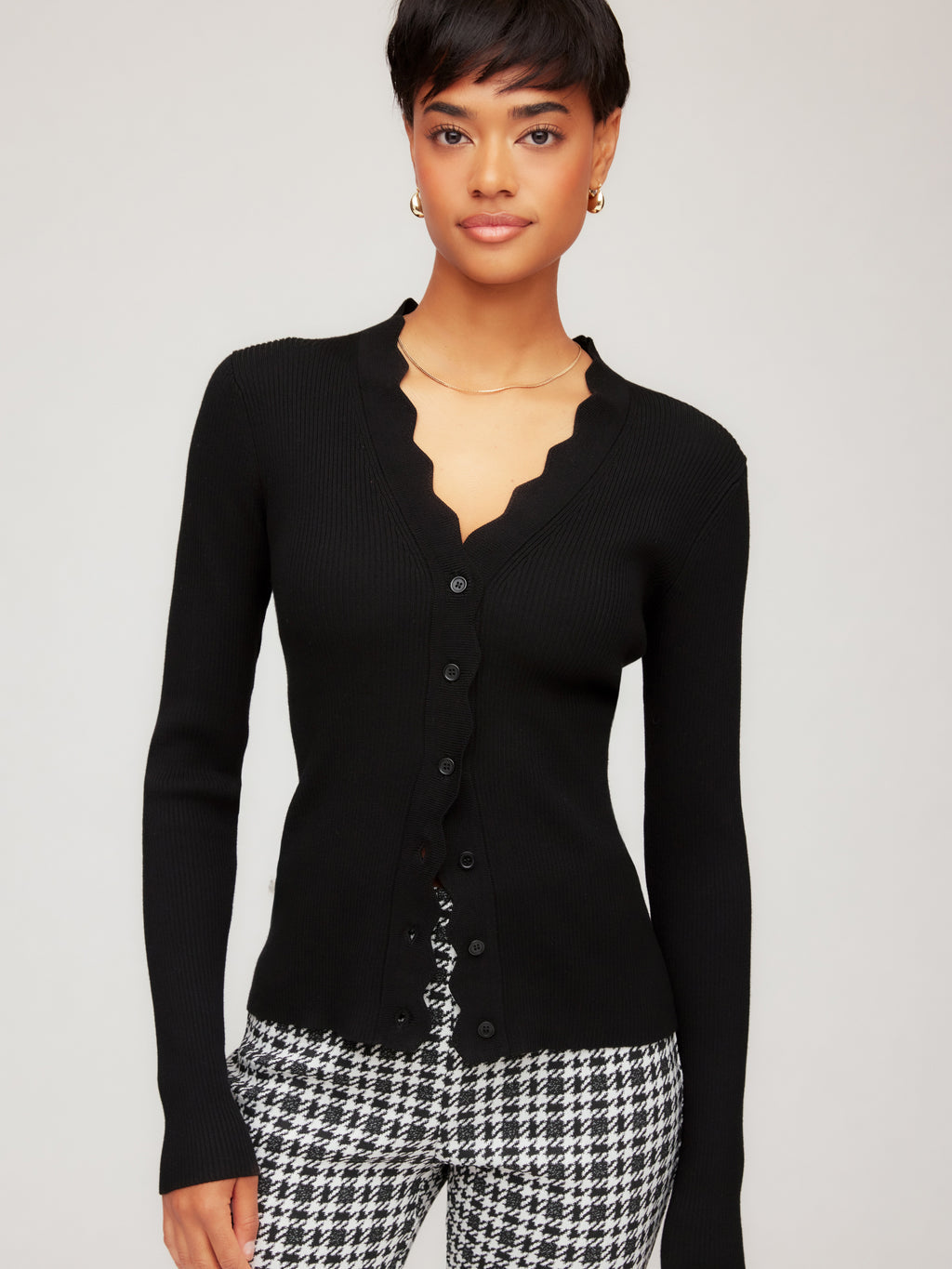 Fifteen Twenty Black Bliss Scallop Edge Cardigan