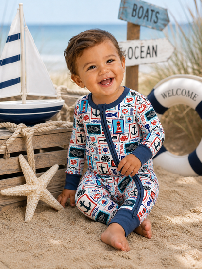 SpearmintLOVE 2-Way Zip Romper | Seaside Stamps: