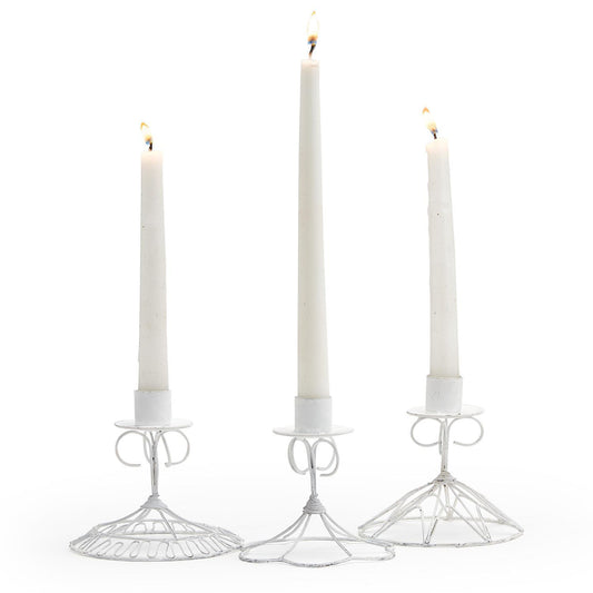 French Wireworks Muro Candlesticks with Antique White Finish