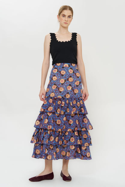Oliphant Verona Print Ruffle Skirt | Blue & Gold