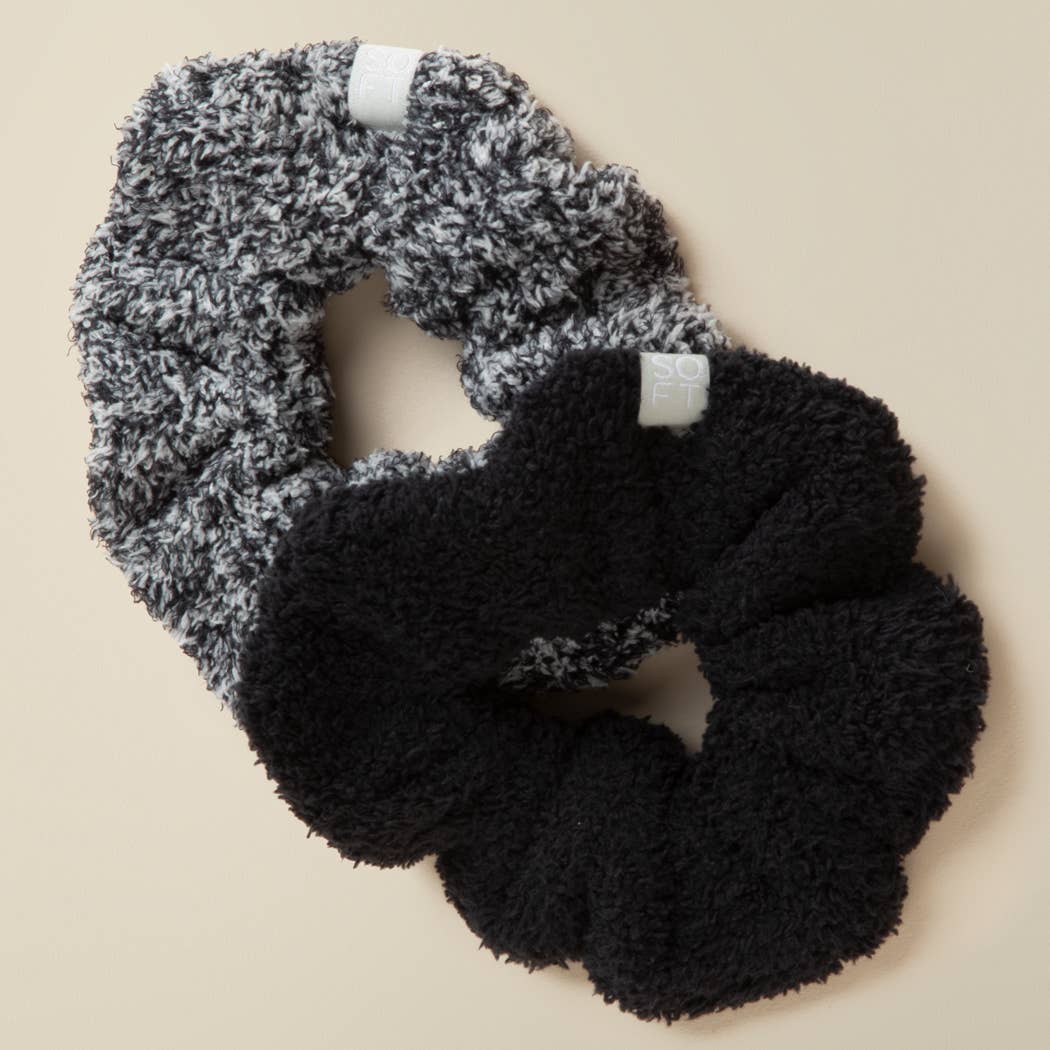 Softies Hair Scrunchie 2 Pack in Heather & Solid Marshmallow: Black