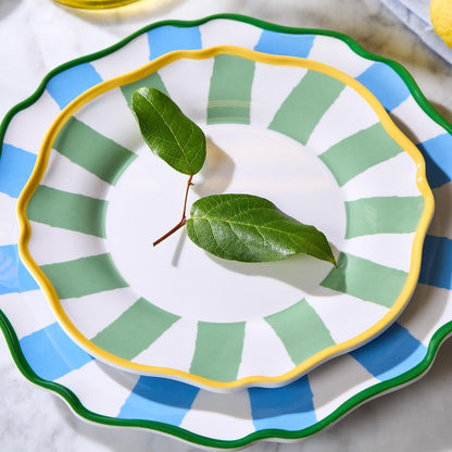 Two's Company Green Striped Salad / Dessert Plates