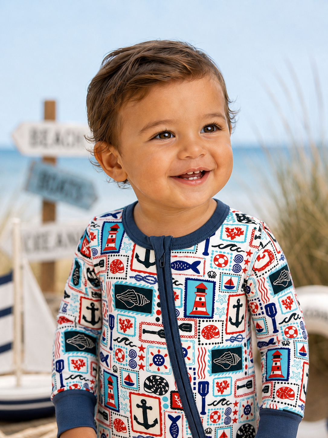 SpearmintLOVE 2-Way Zip Romper | Seaside Stamps: