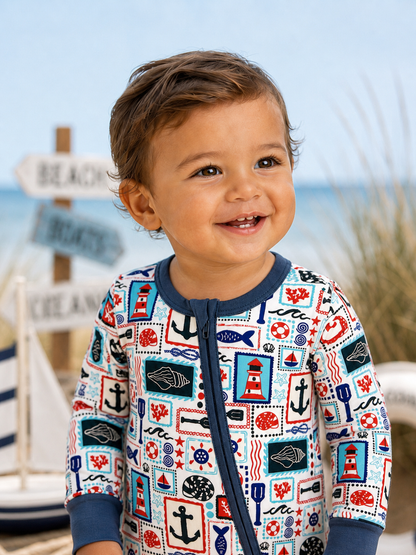 SpearmintLOVE 2-Way Zip Romper | Seaside Stamps: