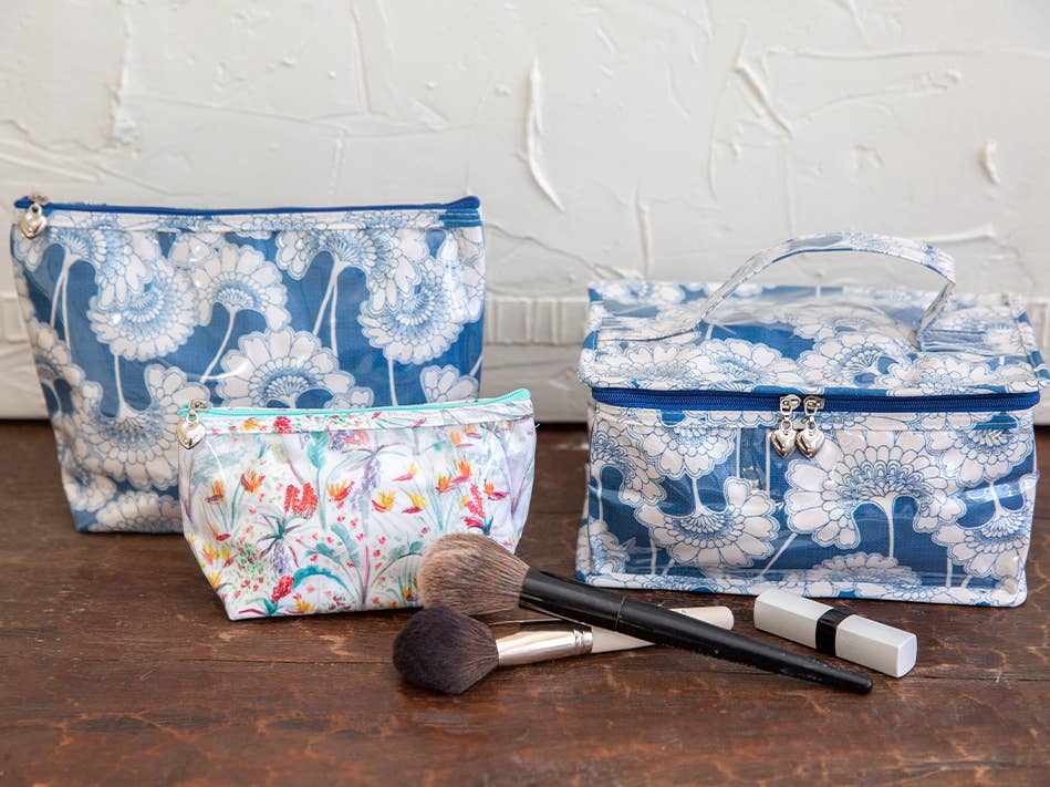 Cosmetic Bag (Large) - Blue Fans
