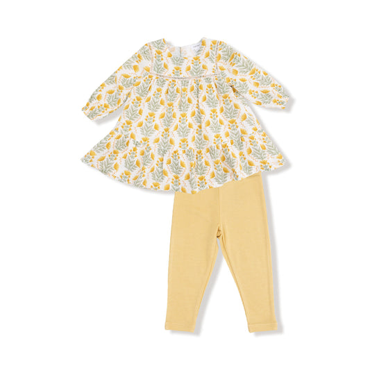 Angel Dear Winter Dandelions Ladder Trim Dress and Ribbed Leggings