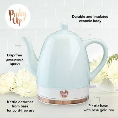 Pinky Up - Noelle™ Ceramic Electric Gooseneck Tea Kettle - 50oz - Mint