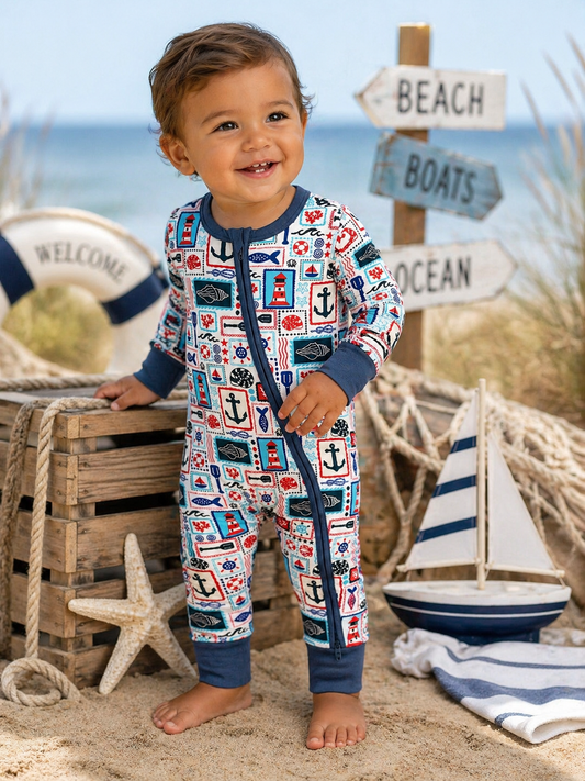 SpearmintLOVE 2-Way Zip Romper | Seaside Stamps: