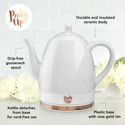 Pinky Up - Noelle™ Ceramic Electric Gooseneck Tea Kettle - 50oz - Gray