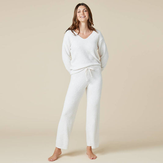 Solid Marshmallow V-Neck Lounge Set- Medium Almond