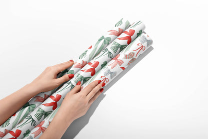 Red and Green Christmas Bows Wrapping Paper - 3 Sheet Roll