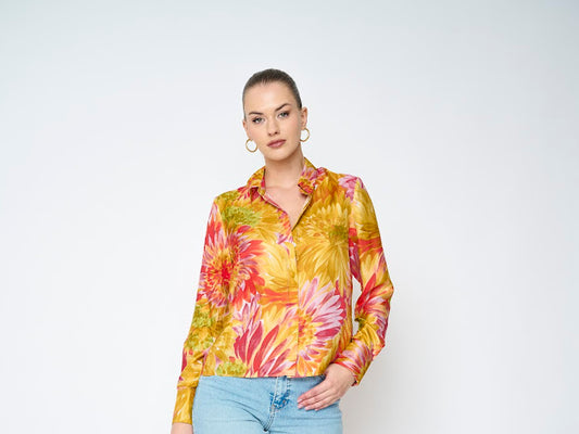 Flora Bea Olive Blouse South Coral