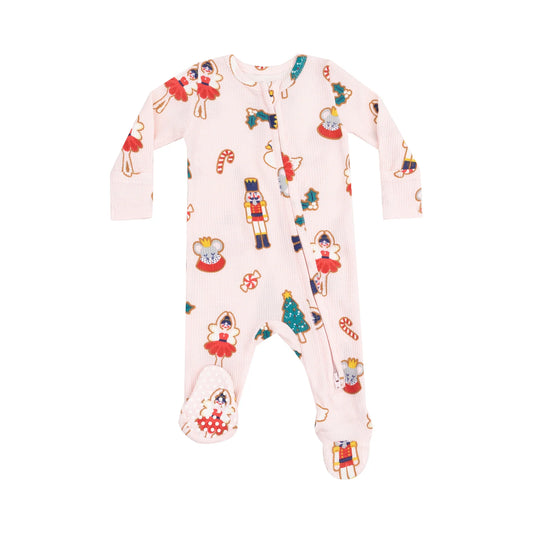 Sugar Plum Fairy Christmas Cookie Pink 2 Way Zipper Footie Pajamas