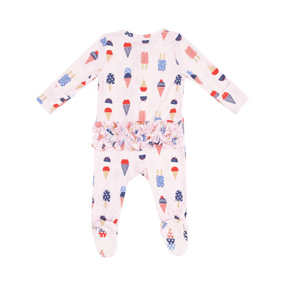 Pink American Ice Cream 2 Way Ruffle Back Zipper Footie
