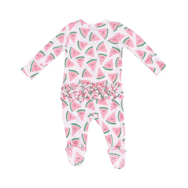 Watermelon Hearts 2 Way Ruffle Back Zipper Footie