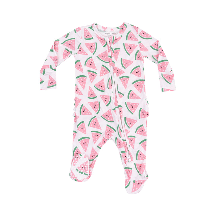 Watermelon Hearts 2 Way Ruffle Back Zipper Footie
