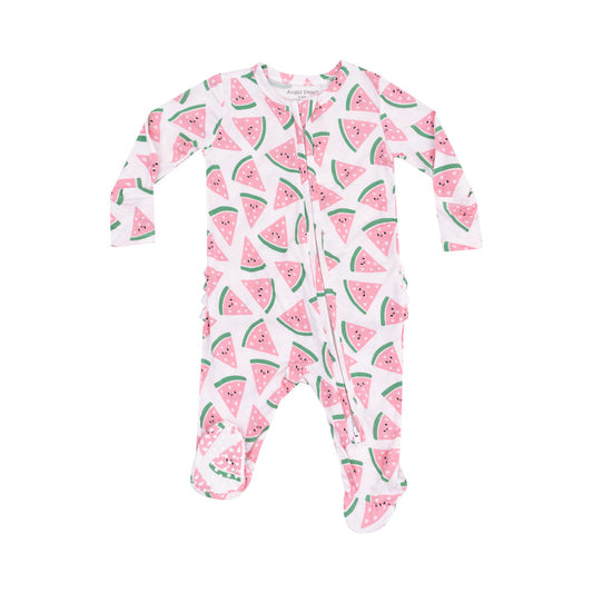 Watermelon Hearts 2 Way Ruffle Back Zipper Footie