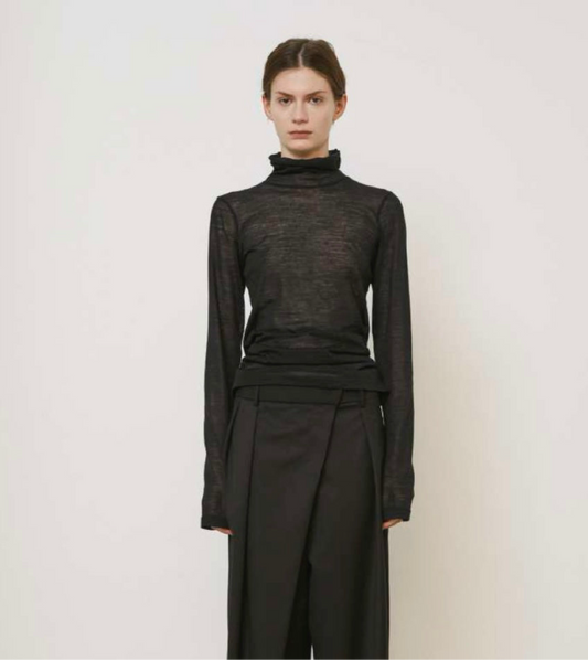 Mei Mei J Mesh Mock Neck Top -| Black