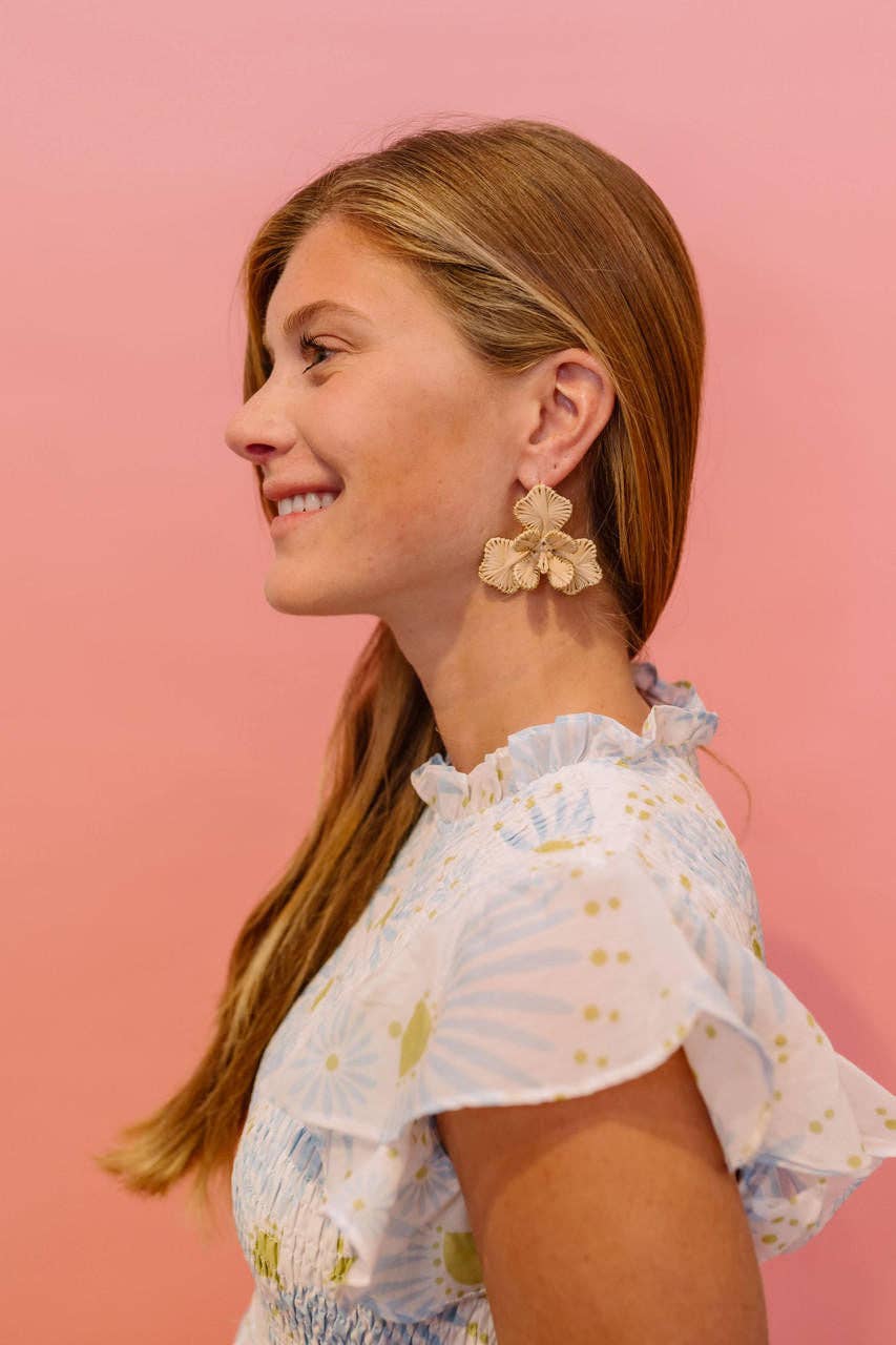 Lisi Lerch Kaia Natural Raffia Flower Earring
