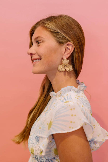 Lisi Lerch Kaia Natural Raffia Flower Earring