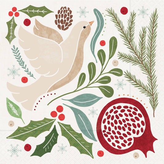 Winter Berry Dove Paper Cocktail Napkin