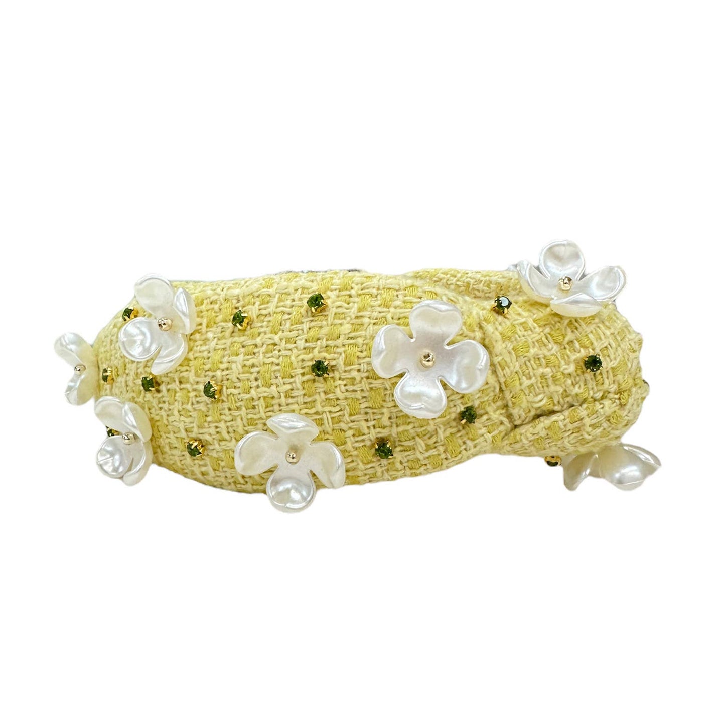 Spring Yellow Tweed Embellished Knotted Headband