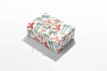 Red and Green Christmas Bows Wrapping Paper - 3 Sheet Roll