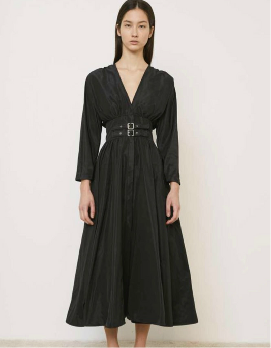 Mei Mei J Catherine Taffeta Buckle Dress in Black
