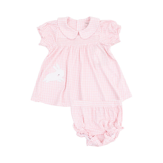 Mini Gingham Classic Smocked Peter Pan Collar Dress with Applique